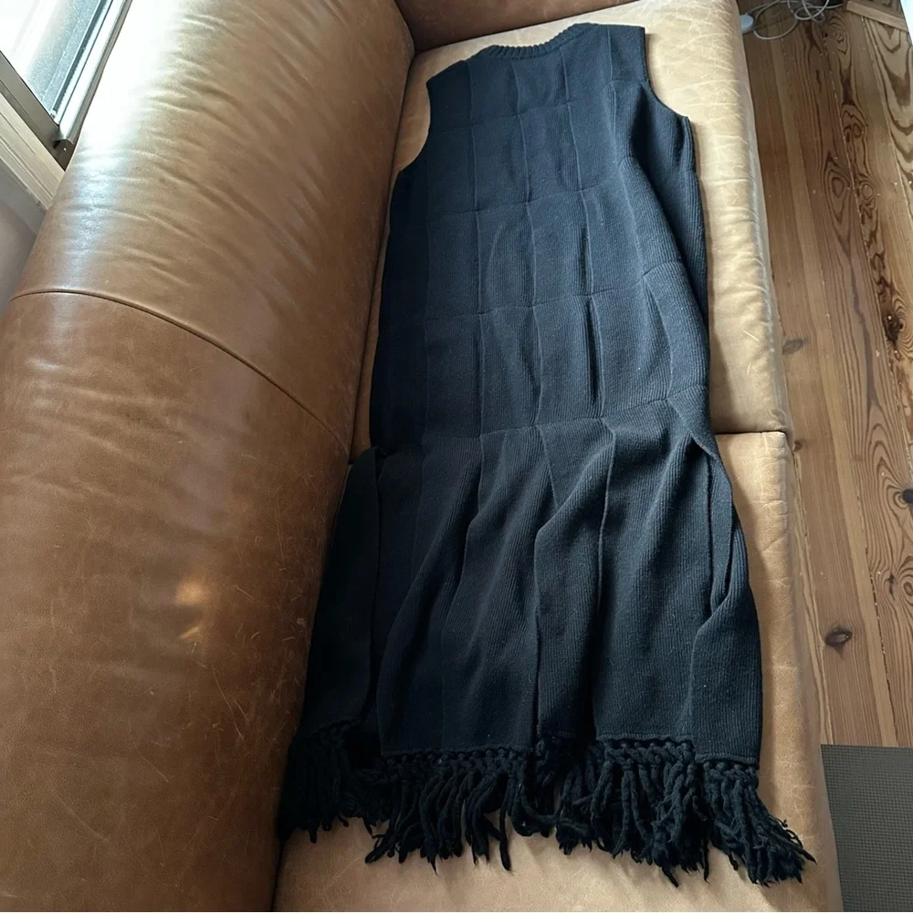 COS Fringed Panelled Wool Midi Dress black tassel knit  designer minimal sweater - Picture 10 of 15
